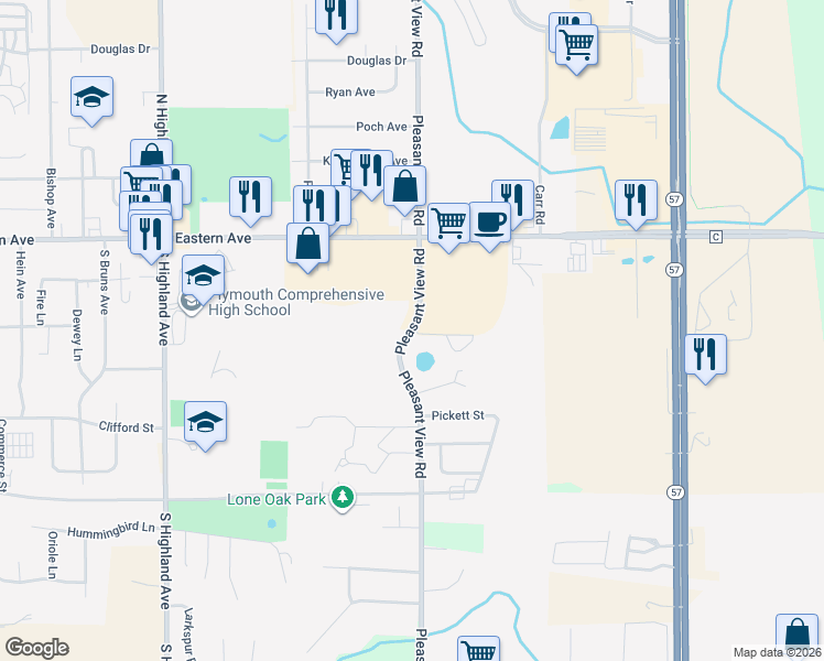 map of restaurants, bars, coffee shops, grocery stores, and more near 221 Pleasant View Road in Plymouth