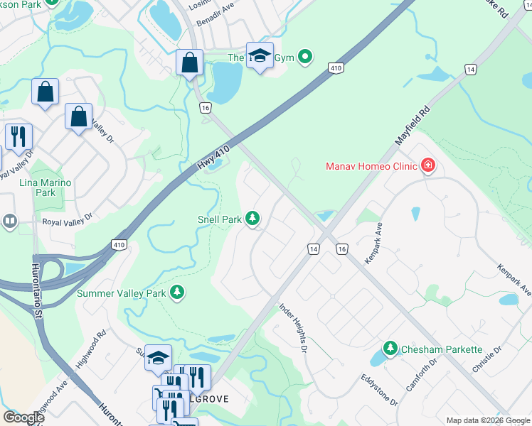 map of restaurants, bars, coffee shops, grocery stores, and more near 50 Snellview Boulevard in Terra Cotta