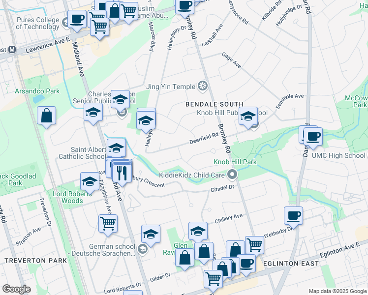 map of restaurants, bars, coffee shops, grocery stores, and more near in Toronto