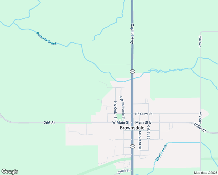 map of restaurants, bars, coffee shops, grocery stores, and more near 309 Northwest Cedar Street in Brownsdale