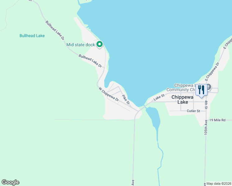 map of restaurants, bars, coffee shops, grocery stores, and more near 11097 West Chippewa Drive in Rodney