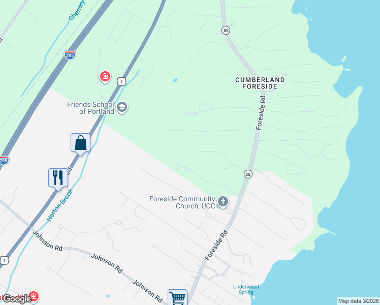 map of restaurants, bars, coffee shops, grocery stores, and more near 14 Pine Ridge Road in Cumberland
