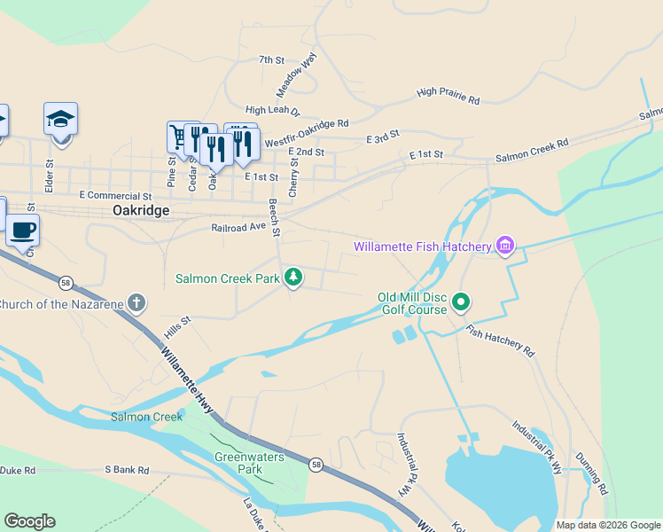 map of restaurants, bars, coffee shops, grocery stores, and more near 48433 Jasper Drive in Oakridge