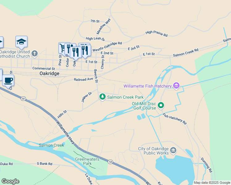 map of restaurants, bars, coffee shops, grocery stores, and more near 48433 Jasper Dr in Oakridge