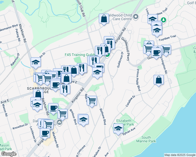 map of restaurants, bars, coffee shops, grocery stores, and more near in Toronto