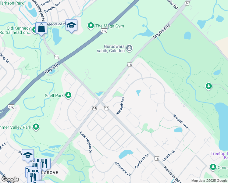 map of restaurants, bars, coffee shops, grocery stores, and more near in Brampton