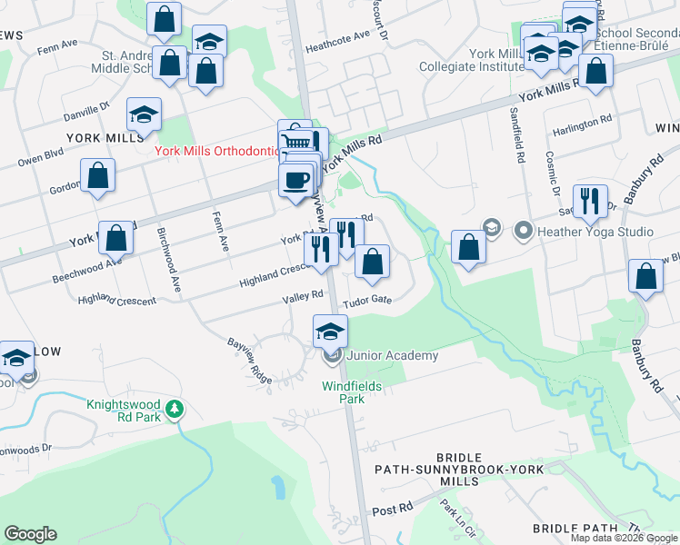 map of restaurants, bars, coffee shops, grocery stores, and more near 37 Wilket Road in Toronto
