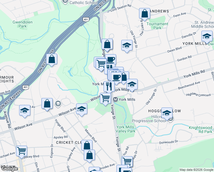 map of restaurants, bars, coffee shops, grocery stores, and more near in Toronto