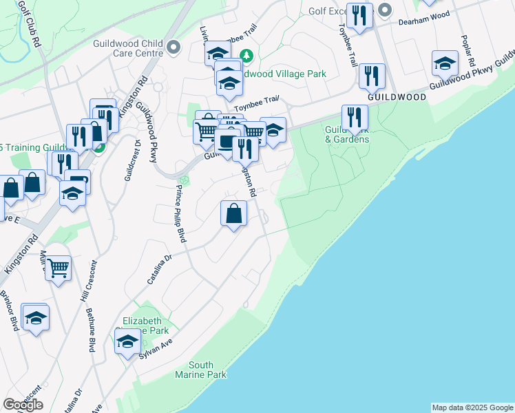 map of restaurants, bars, coffee shops, grocery stores, and more near 55 Livingston Road in Toronto