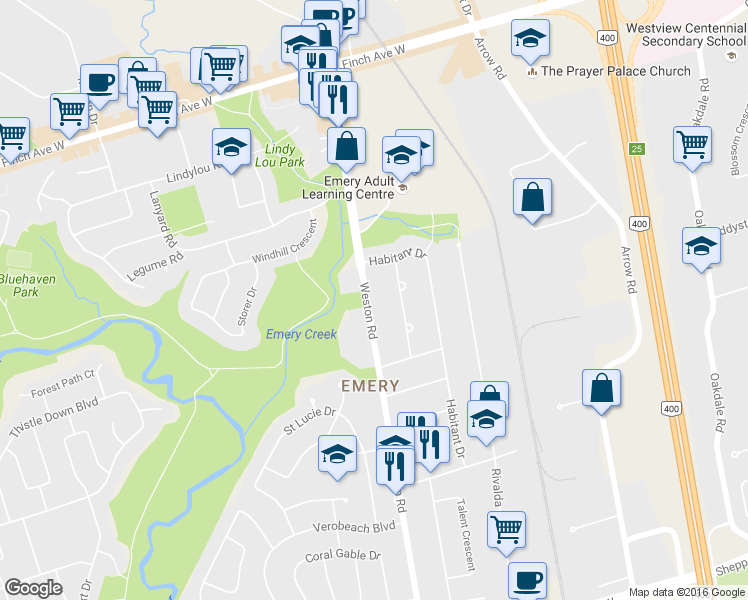 map of restaurants, bars, coffee shops, grocery stores, and more near in Toronto