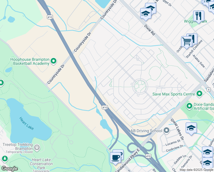 map of restaurants, bars, coffee shops, grocery stores, and more near 15 Lavender Jewel Street in Brampton