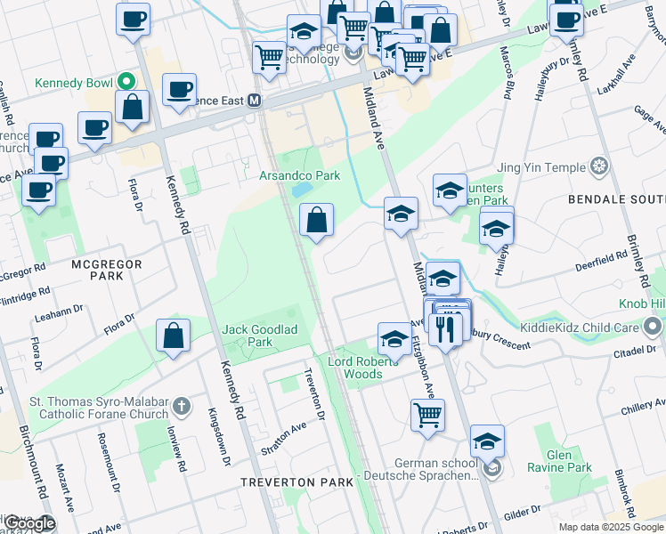 map of restaurants, bars, coffee shops, grocery stores, and more near in Toronto