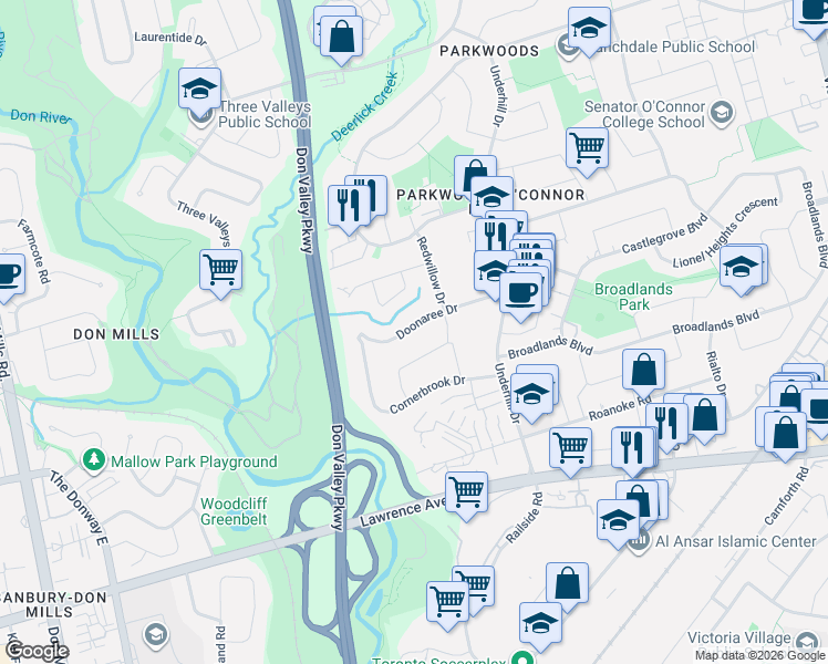 map of restaurants, bars, coffee shops, grocery stores, and more near in Toronto