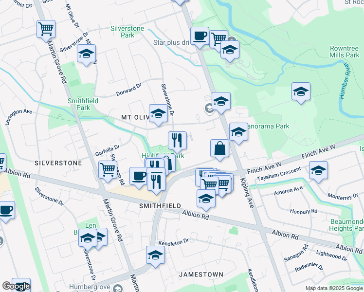map of restaurants, bars, coffee shops, grocery stores, and more near in Toronto