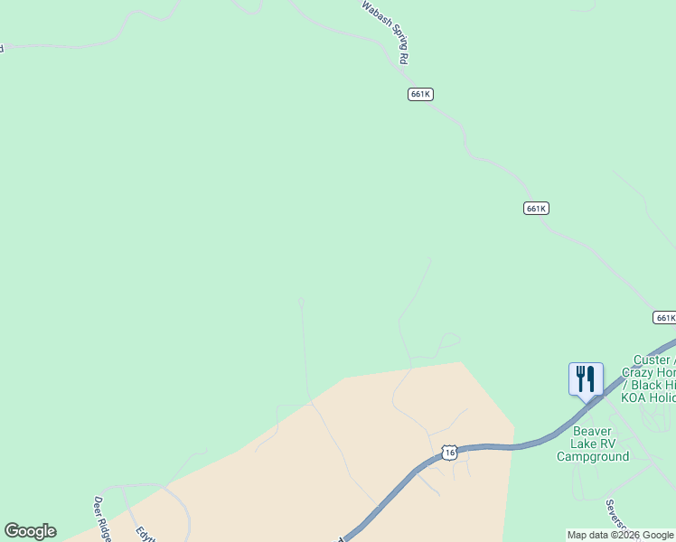 map of restaurants, bars, coffee shops, grocery stores, and more near Forest Service Road 661K in Custer