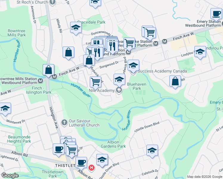 map of restaurants, bars, coffee shops, grocery stores, and more near 130 Ardwick Boulevard in Toronto
