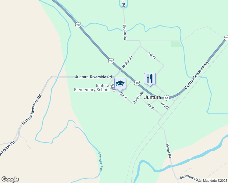 map of restaurants, bars, coffee shops, grocery stores, and more near 5855 6th Street in Juntura