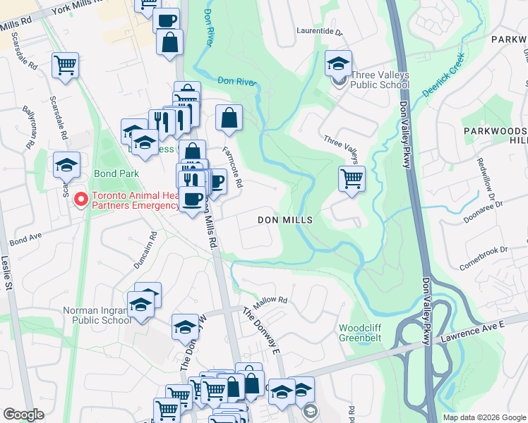 map of restaurants, bars, coffee shops, grocery stores, and more near 29 Chipping Road in Toronto