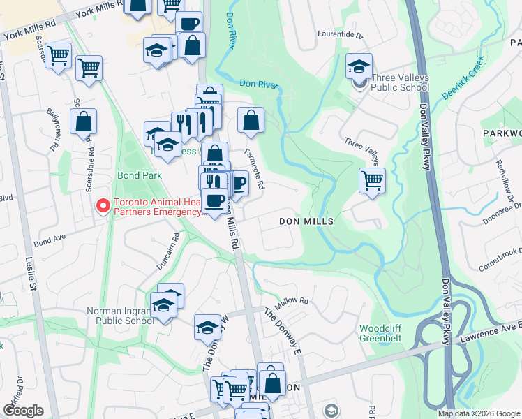 map of restaurants, bars, coffee shops, grocery stores, and more near in Toronto