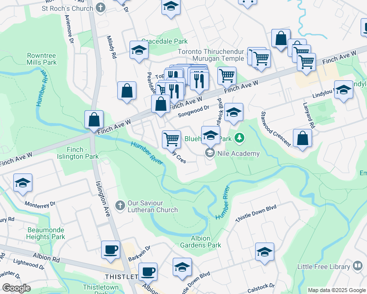 map of restaurants, bars, coffee shops, grocery stores, and more near 151 Ardwick Boulevard in Toronto
