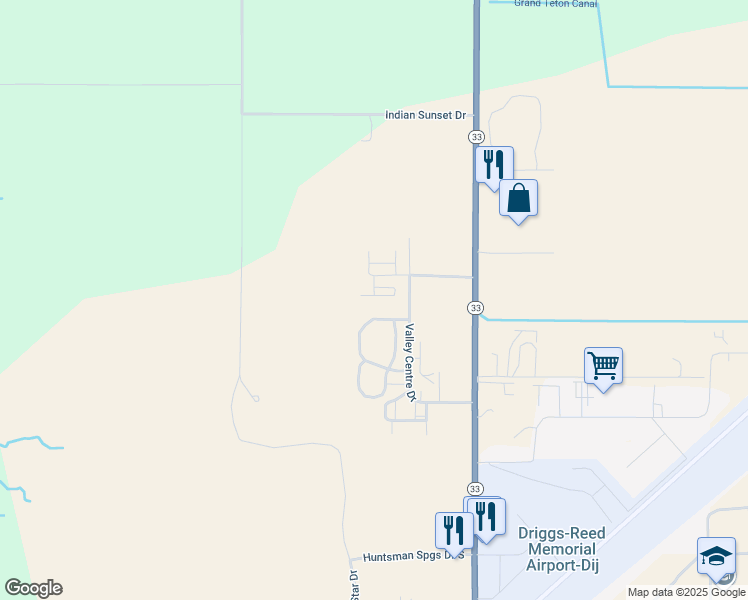 map of restaurants, bars, coffee shops, grocery stores, and more near 715 Moraine Court in Driggs
