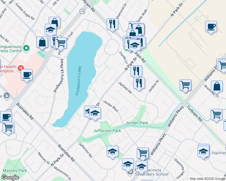 map of restaurants, bars, coffee shops, grocery stores, and more near 30 Provincial Place in Brampton