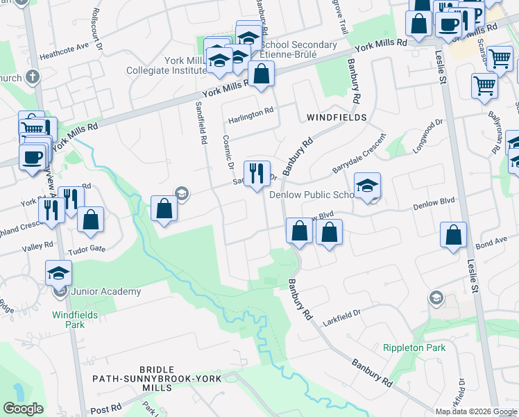 map of restaurants, bars, coffee shops, grocery stores, and more near 9 Sonata Crescent in Toronto