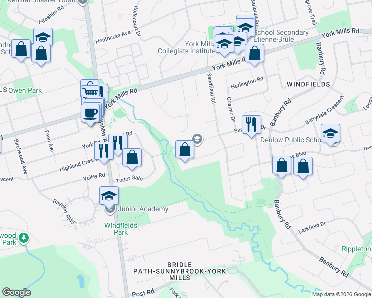map of restaurants, bars, coffee shops, grocery stores, and more near 38 Misty Crescent in Toronto