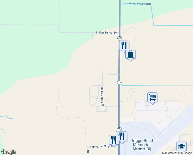map of restaurants, bars, coffee shops, grocery stores, and more near 715 Moraine Court in Driggs