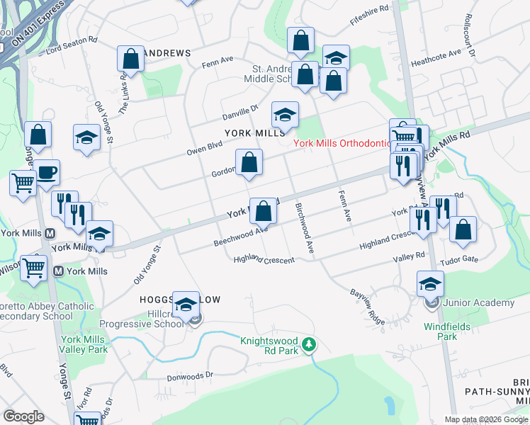 map of restaurants, bars, coffee shops, grocery stores, and more near in Toronto