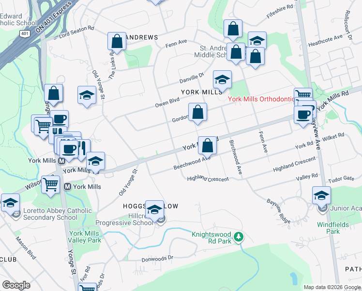 map of restaurants, bars, coffee shops, grocery stores, and more near in Toronto
