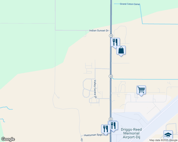 map of restaurants, bars, coffee shops, grocery stores, and more near 715 Moraine Court in Driggs