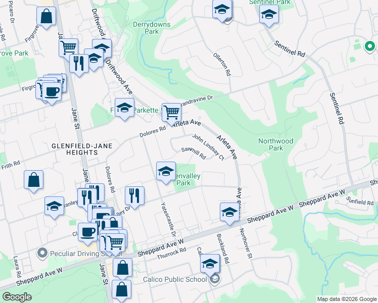 map of restaurants, bars, coffee shops, grocery stores, and more near in Toronto