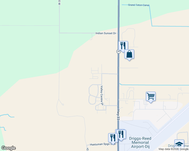 map of restaurants, bars, coffee shops, grocery stores, and more near 715 Moraine Court in Driggs
