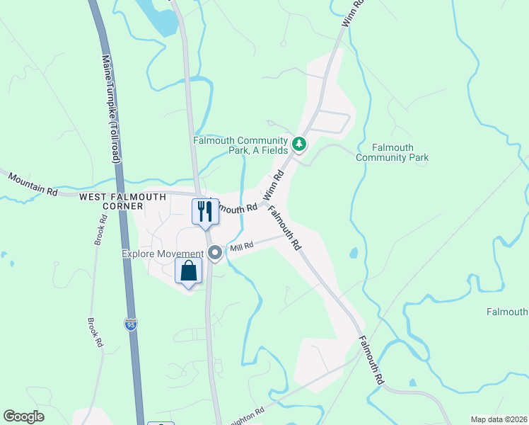 map of restaurants, bars, coffee shops, grocery stores, and more near 398 Falmouth Road in Falmouth