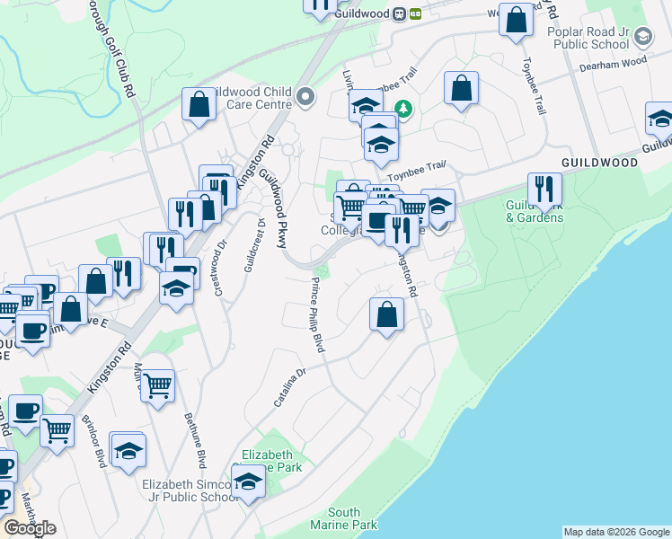 map of restaurants, bars, coffee shops, grocery stores, and more near in Toronto