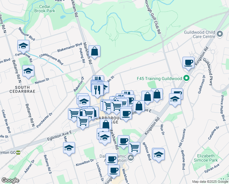 map of restaurants, bars, coffee shops, grocery stores, and more near in Toronto