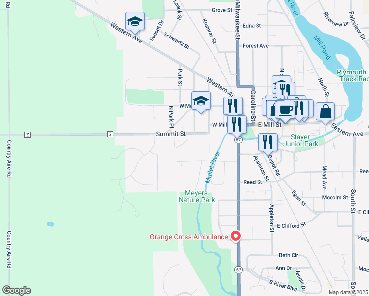 map of restaurants, bars, coffee shops, grocery stores, and more near 323 Morning Dr in Plymouth