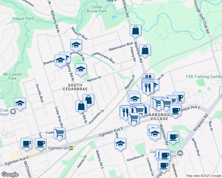 map of restaurants, bars, coffee shops, grocery stores, and more near in Toronto