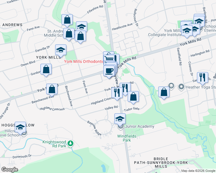 map of restaurants, bars, coffee shops, grocery stores, and more near 80 York Road in Toronto