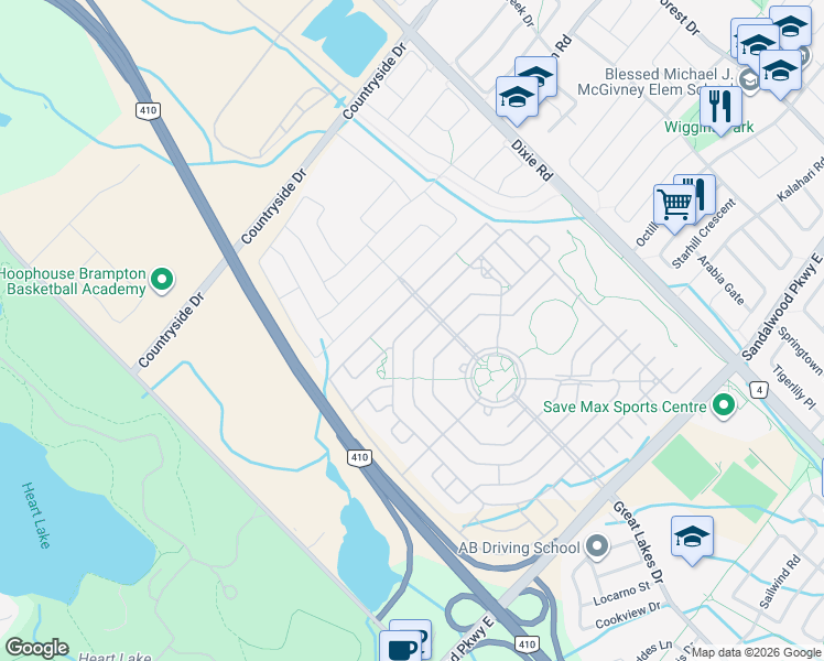 map of restaurants, bars, coffee shops, grocery stores, and more near in Brampton