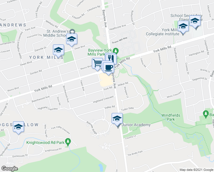 map of restaurants, bars, coffee shops, grocery stores, and more near 80 York Road in Toronto
