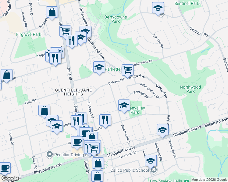 map of restaurants, bars, coffee shops, grocery stores, and more near in Toronto