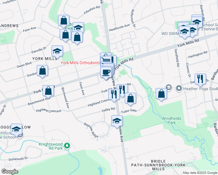 map of restaurants, bars, coffee shops, grocery stores, and more near 82 York Road in Toronto
