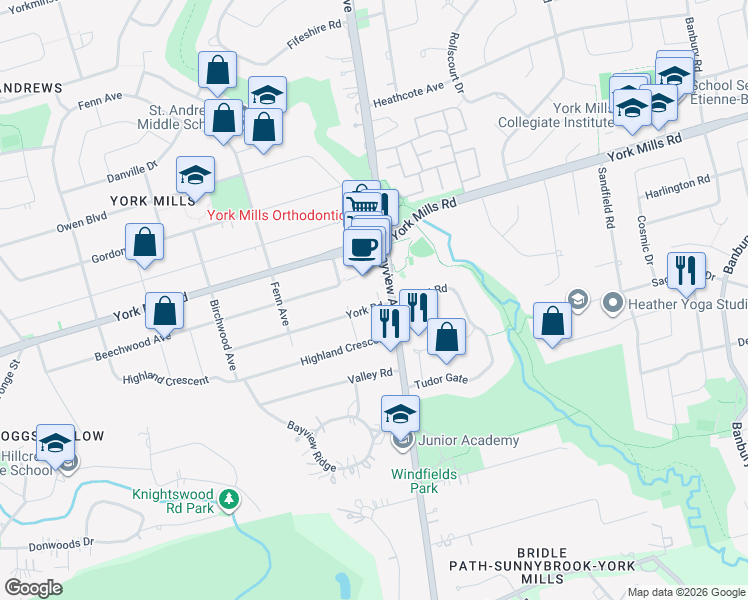 map of restaurants, bars, coffee shops, grocery stores, and more near 80 York Road in Toronto