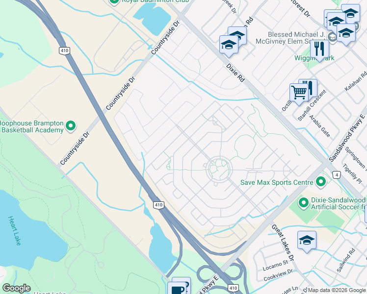 map of restaurants, bars, coffee shops, grocery stores, and more near in Brampton