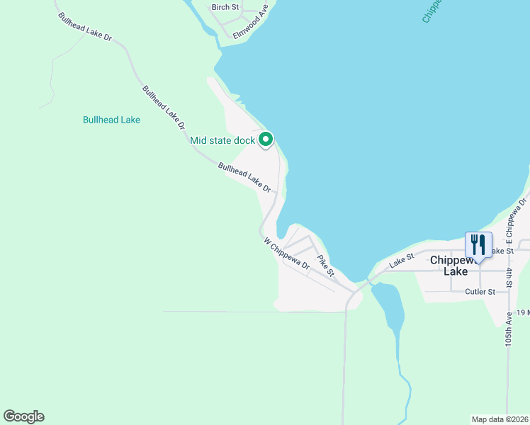 map of restaurants, bars, coffee shops, grocery stores, and more near 19321 West Chippewa Drive in Rodney