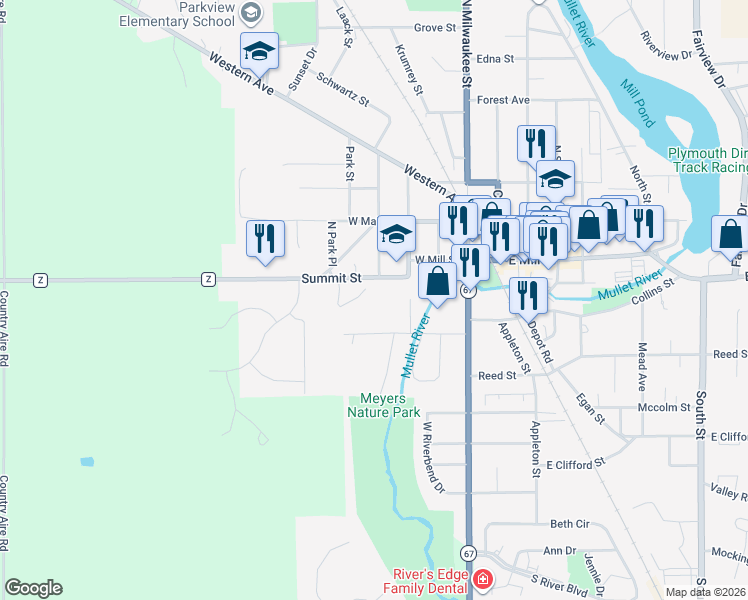 map of restaurants, bars, coffee shops, grocery stores, and more near 323 Morning Drive in Plymouth