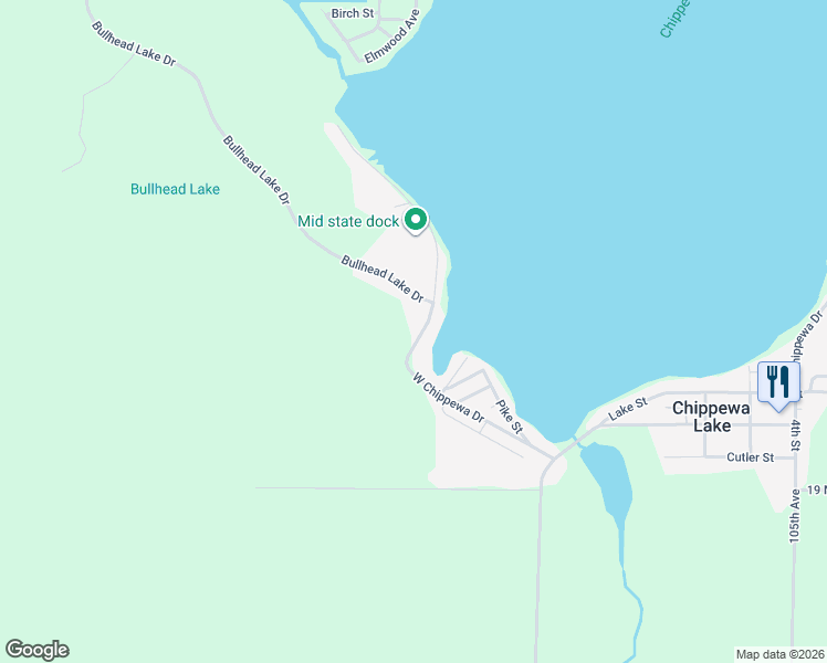 map of restaurants, bars, coffee shops, grocery stores, and more near 19321 West Chippewa Drive in Rodney