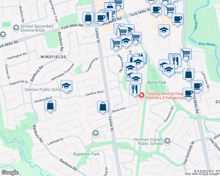 map of restaurants, bars, coffee shops, grocery stores, and more near in Toronto